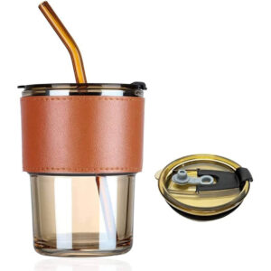 300ml Large Leather Case Straw Glass Cup