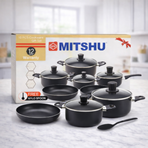 Mitshu 10pcs Marble Non-Stick Cookware Set
