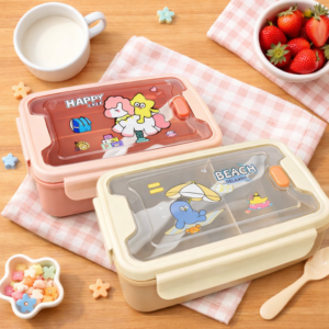2 Compartment Rectangular Lunch Box with Spoon