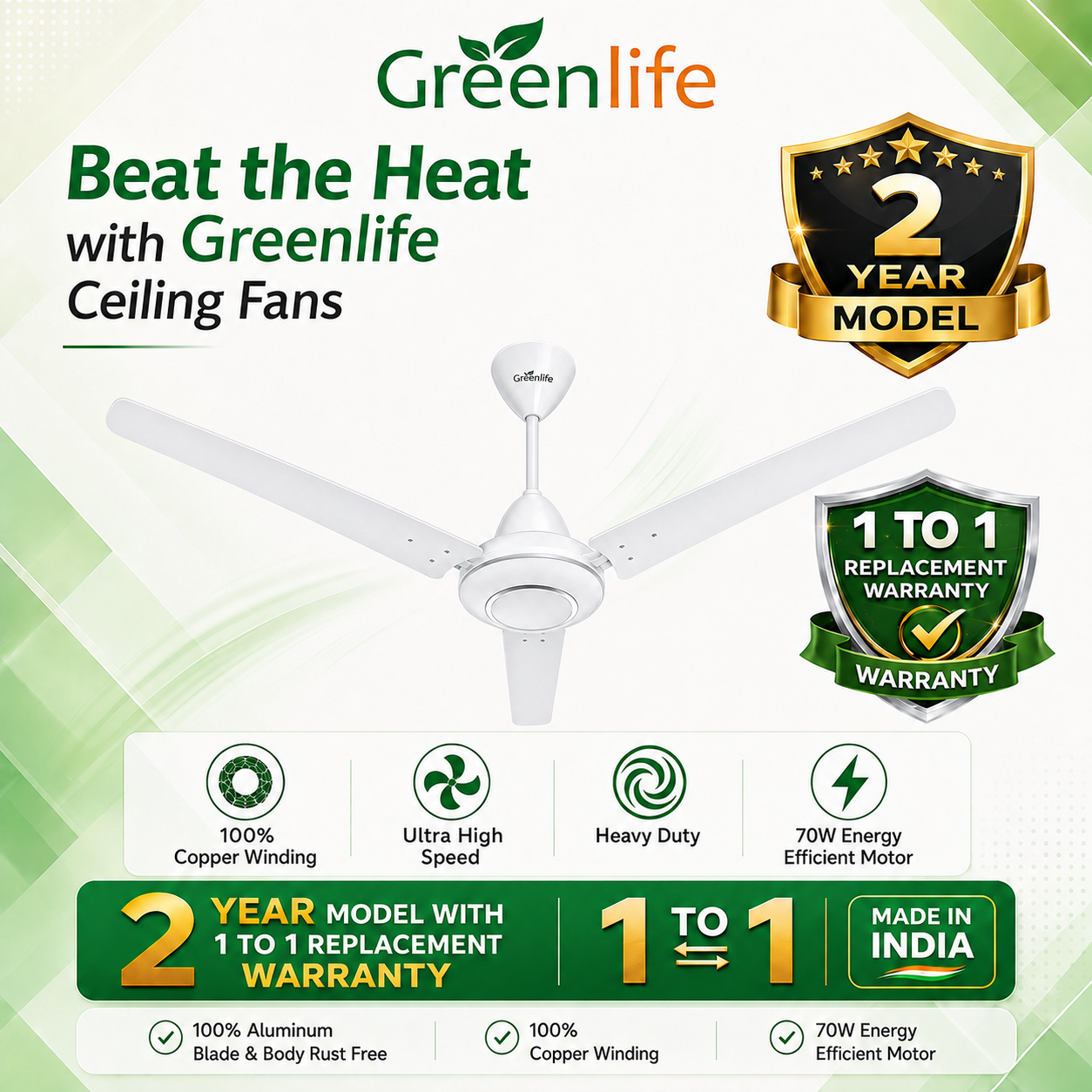 Greenlife Emmar White 56" Ceiling Fan